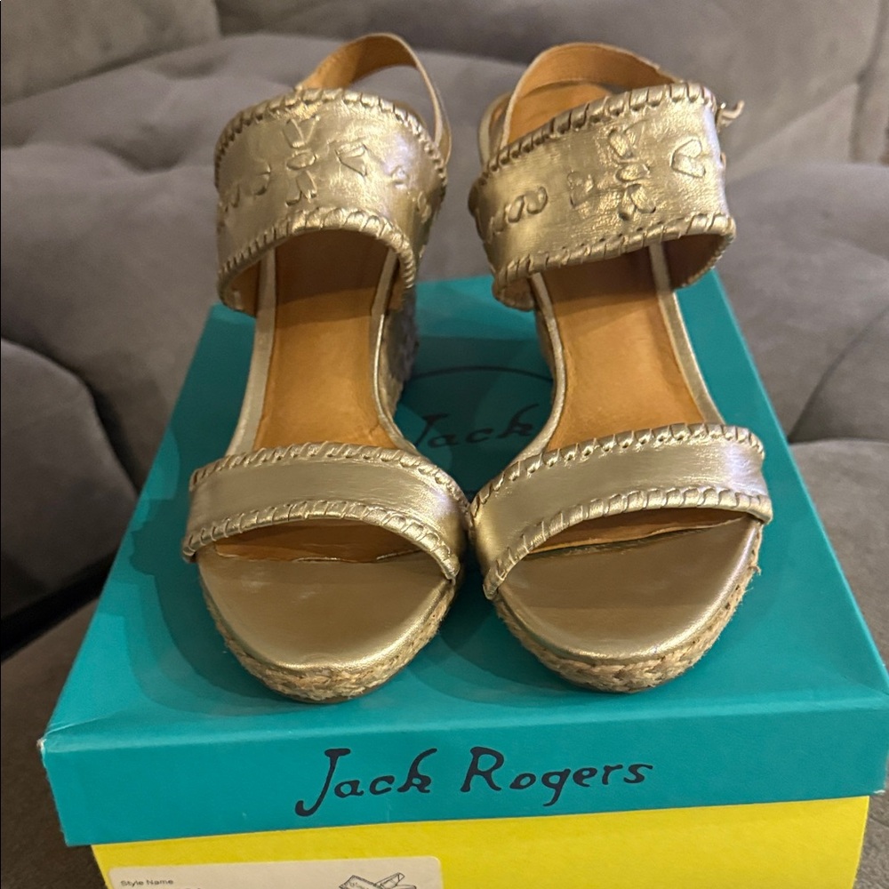 Jack Rogers Metallic Gold Espadrille Wedge Sandals